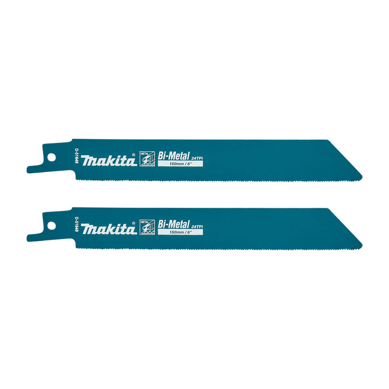 Vĩ 2 lưỡi cưa kiếm Bi-Metal Makita D-51649 dòng sản phẩm kinh tế, dùng cho kim loại số răng 24 TPI, chiều dài 150mm ( Cấp 2 sao )