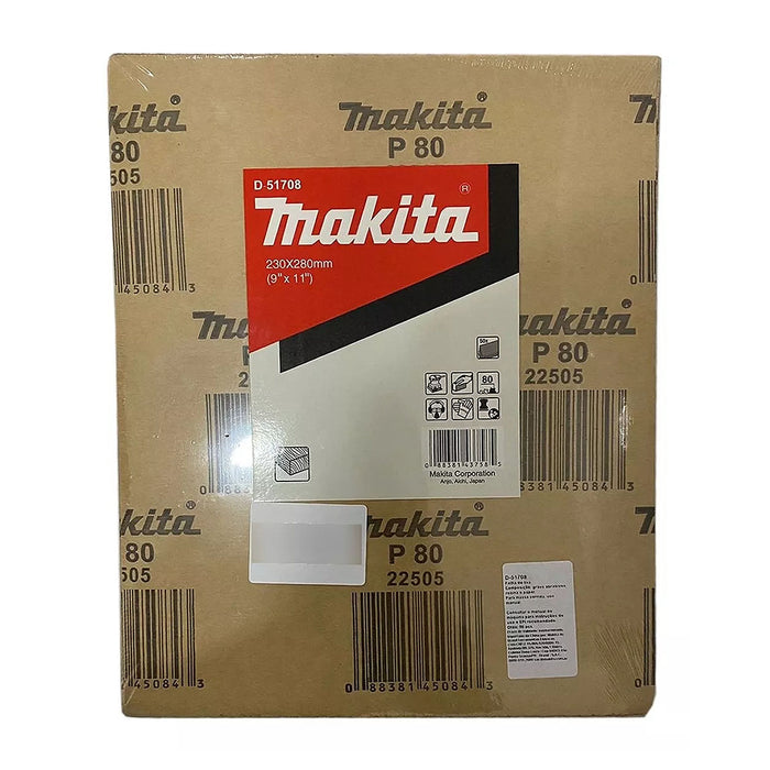 Hộp 50 giấy nhám vuông khổ lớn 230x280mm Makita cho gỗ dùng với đế kẹp ( Cấp 1 sao )