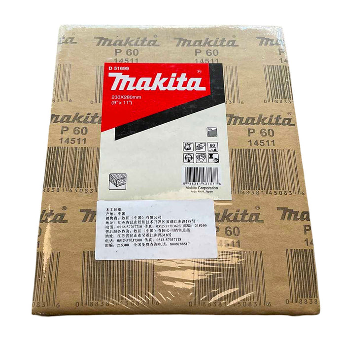 Hộp 50 giấy nhám vuông khổ lớn 230x280mm Makita cho gỗ dùng với đế kẹp ( Cấp 1 sao )