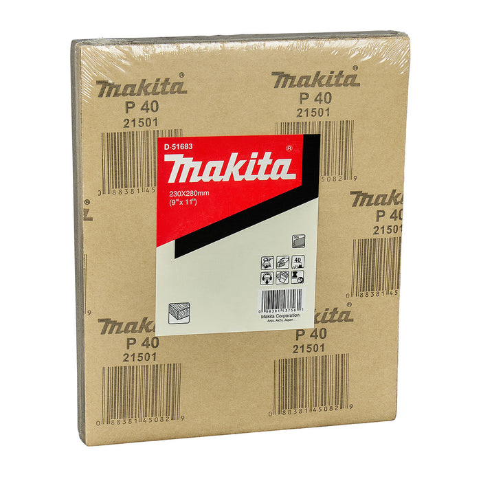 Hộp 50 giấy nhám vuông khổ lớn 230x280mm Makita cho gỗ dùng với đế kẹp ( Cấp 1 sao )