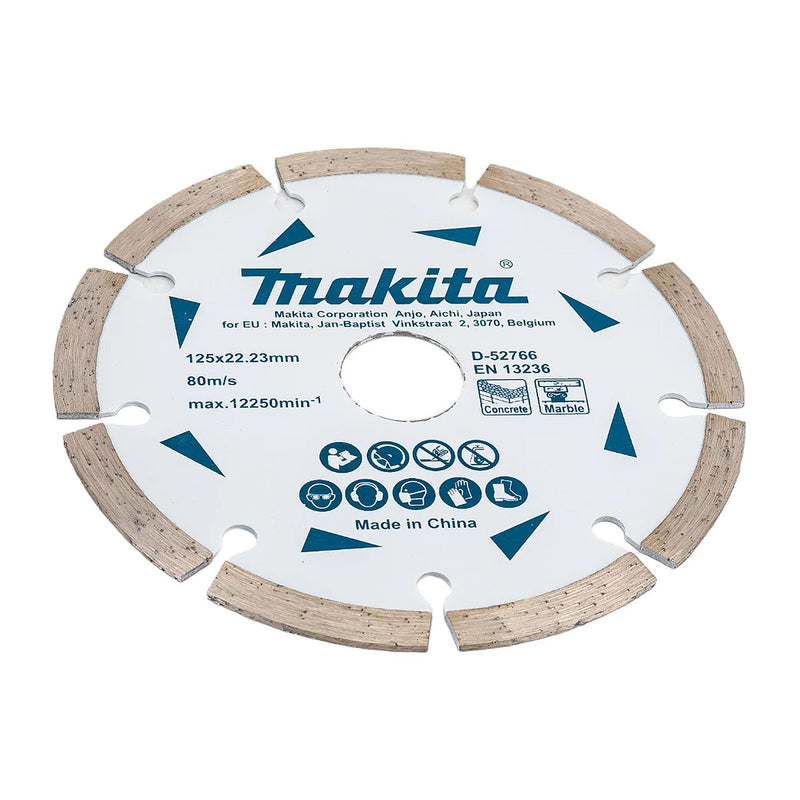 Lưỡi cưa kim cương 125mm kiểu răng phân đoạn Makita D-52766 dùng cho bê tông, đá cẩm thạch, lỗ cốt 22.23mm, cắt khô, đạt tiêu chuẩn EN13236 ( Cấp 1 sao )
