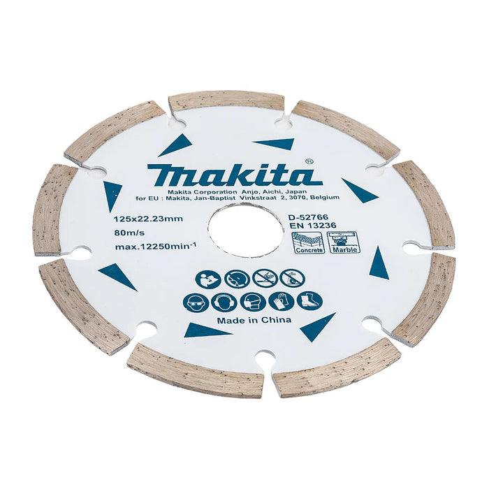Lưỡi cưa kim cương 125mm kiểu răng phân đoạn Makita D-52766 dùng cho bê tông, đá cẩm thạch, lỗ cốt 22.23mm, cắt khô, đạt tiêu chuẩn EN13236 ( Cấp 1 sao )