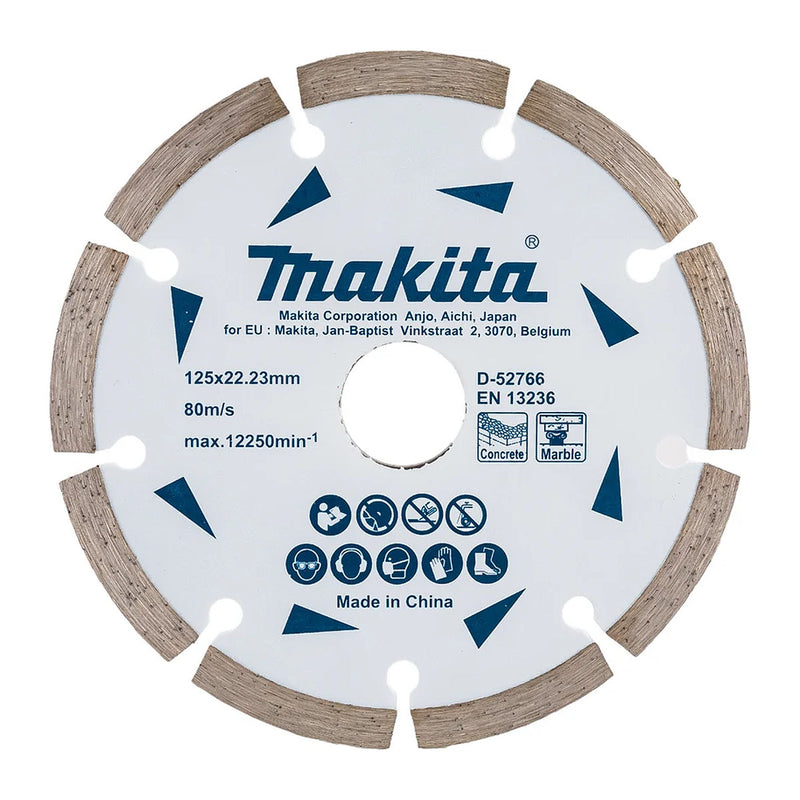 Lưỡi cưa kim cương 125mm kiểu răng phân đoạn Makita D-52766 dùng cho bê tông, đá cẩm thạch, lỗ cốt 22.23mm, cắt khô, đạt tiêu chuẩn EN13236 ( Cấp 1 sao )
