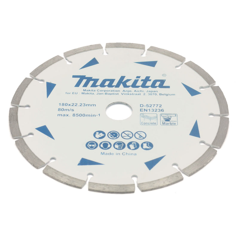 Lưỡi cưa kim cương 180mm Makita D-52772 dùng cho bê tông, đá cẩm thạch, lỗ cốt 22.23mm, cắt khô,  đạt tiêu chuẩn EN13236 ( Cấp 1 sao )