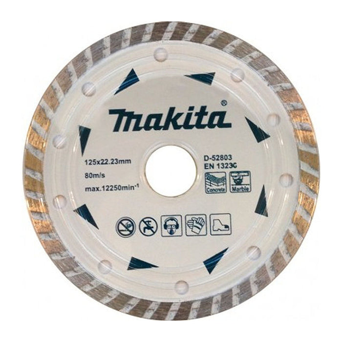 Lưỡi cắt kim cương 125mm kiểu gợn sóng Makita D-52803 dùng cho bê tông, đá cẩm thạch, lỗ cốt 22.23mm, cắt khô đạt tiêu chuẩn EN13236 ( Cấp 1 sao )