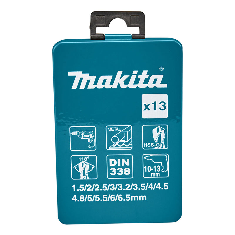 Bộ mũi khoan kim loại HSS-G 13 chi tiết Makita D-54019 kích thước từ 1.5mm - 6.5mm, đuôi trơn