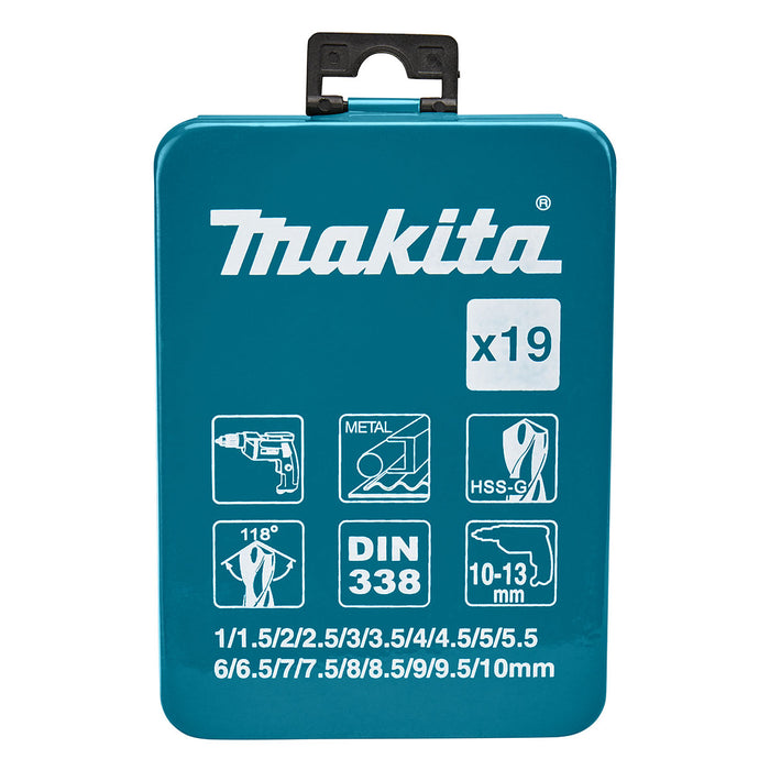 Bộ mũi khoan kim loại HSS-G 19 chi tiết Makita D-54025 kích thước từ 1mm - 10mm, đuôi trơn