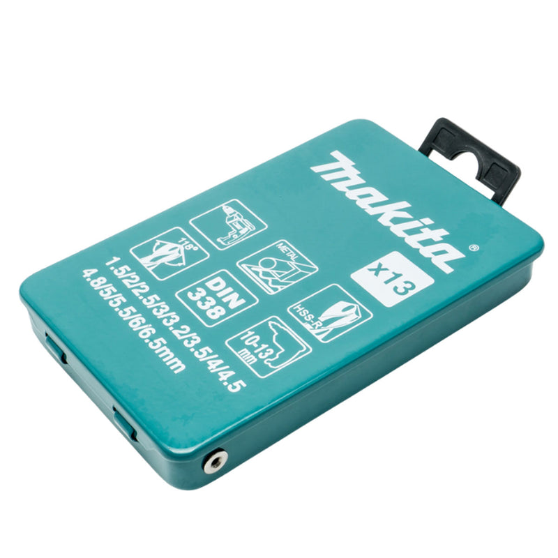 Bộ mũi khoan kim loại HSS-R 13 chi tiết Makita D-54106 kích thước từ 1.5mm - 6.5mm, đuôi trơn