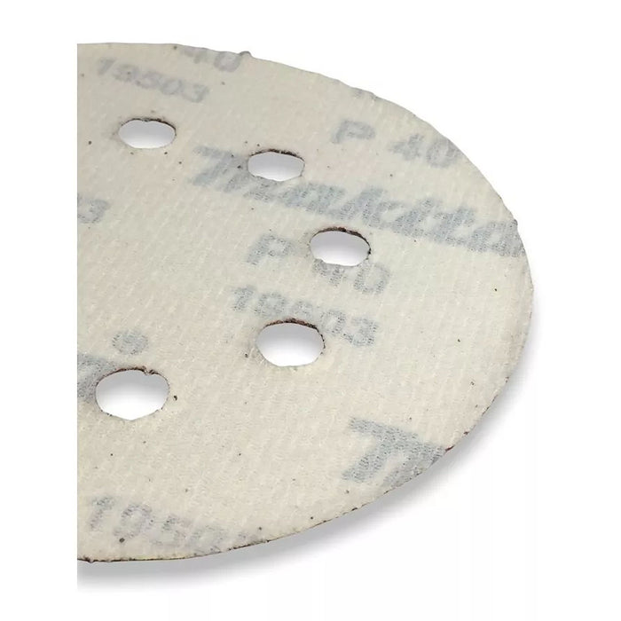Hộp 10 giấy nhám tròn đục lỗ 125mm ( 5 inch ) Makita cho gỗ, sơn, kim loại dùng với đế gai ( Cấp 2 sao )