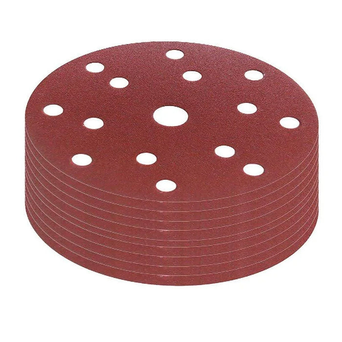 Hộp 10 giấy nhám tròn đục lỗ 150mm ( 6 inch ) Makita cho gỗ, sơn, kim loại dùng với đế gai ( Cấp 2 sao )