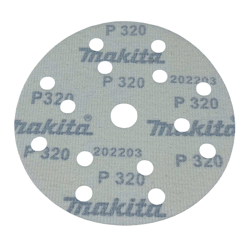 Hộp 10 giấy nhám tròn đục lỗ 150mm ( 6 inch ) Makita cho gỗ, sơn, kim loại dùng với đế gai ( Cấp 2 sao )