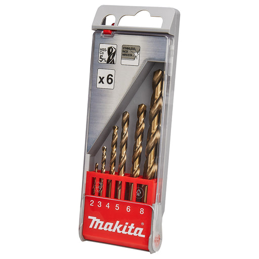 Bộ mũi khoan kim loại, inox HSS-Co đuôi thẳng MAKITA D-57168 (6 cái/hộp)