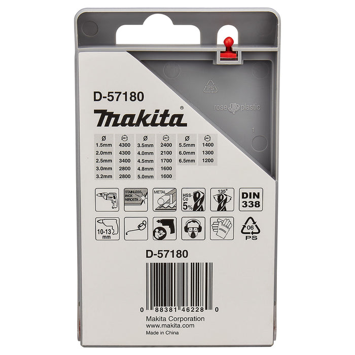 Bộ mũi khoan kim loại, inox HSS-Co MAKITA D-57180