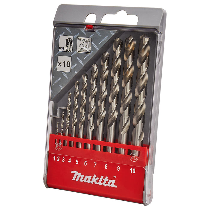 Bộ mũi khoan kim loại HSS-G 10 chi tiết Makita D-57205 kích thước từ 1mm - 10mm, đuôi trơn