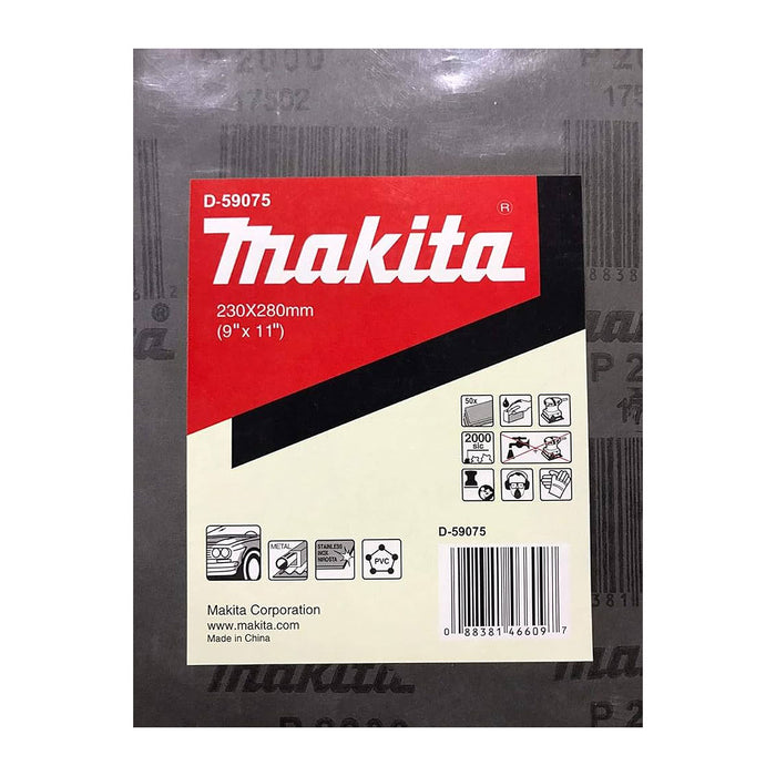 Hộp 50 giấy nhám ướt khổ lớn 230x280mm hạt Carbody Makita cho Inox, kim loại, nhựa PVC và tẩy sơn bề mặt dùng với đế kẹp ( Cấp 1 sao )