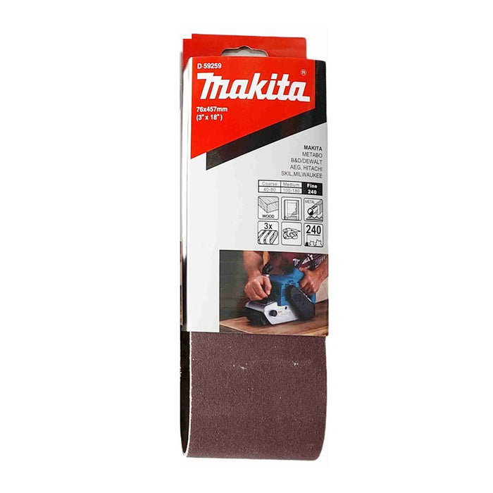 Hộp 3 giấy nhám băng kích thước 76x457mm Makita cho gỗ, sơn, kim loại tương thích với máy Makita 9910 ( Cấp 2 sao )