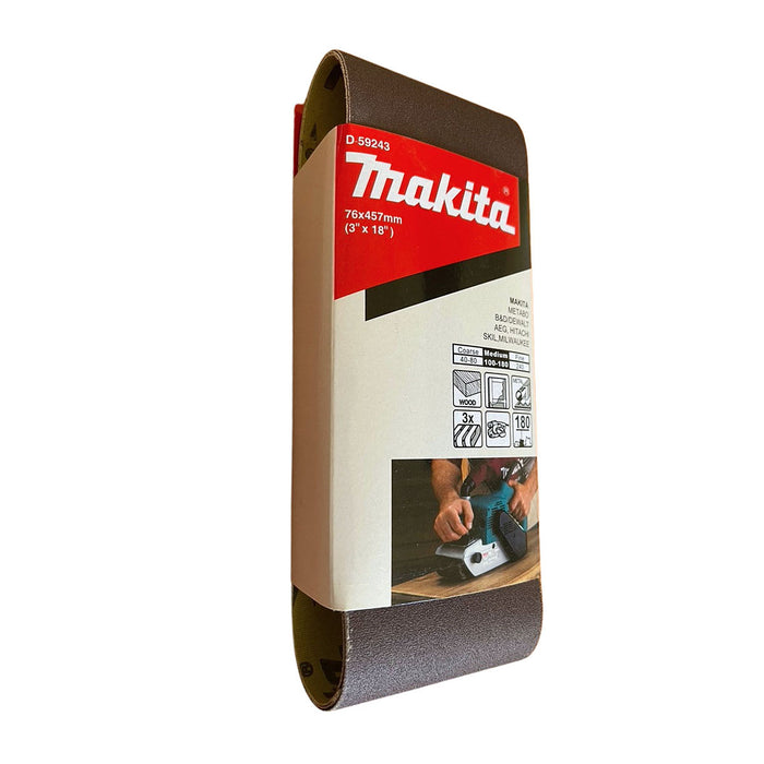 Hộp 3 giấy nhám băng kích thước 76x457mm Makita cho gỗ, sơn, kim loại tương thích với máy Makita 9910 ( Cấp 2 sao )