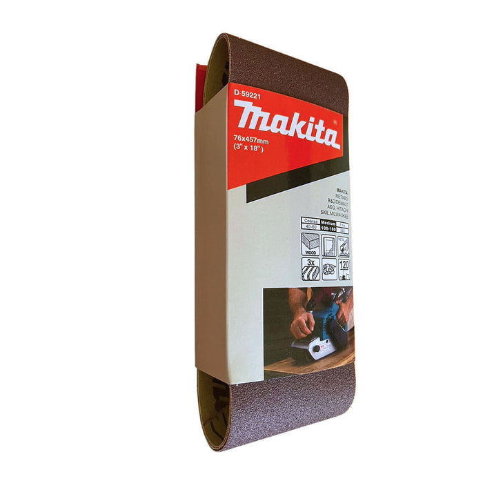 Hộp 3 giấy nhám băng kích thước 76x457mm Makita cho gỗ, sơn, kim loại tương thích với máy Makita 9910 ( Cấp 2 sao )