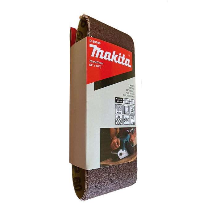 Hộp 3 giấy nhám băng kích thước 76x457mm Makita cho gỗ, sơn, kim loại tương thích với máy Makita 9910 ( Cấp 2 sao )