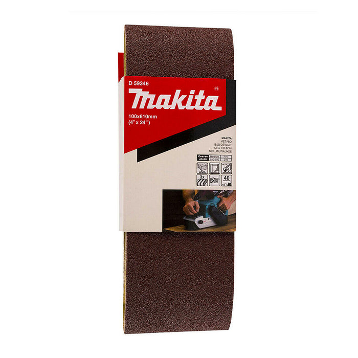 Hộp 3 giấy nhám băng kích thước 100x610mm Makita cho gỗ, sơn, kim loại tương thích với máy Makita 9403, M9400B, 9924DB ( Cấp 2 sao )