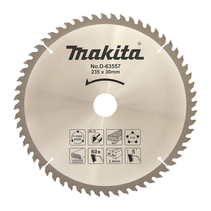 Lưỡi cưa đa vật liệu TCT Makita D-63557 đường kính 235mm, 60 răng kiểu TCG, lỗ cốt 30mm dùng cho máy cưa đĩa ( Cấp 1 sao )