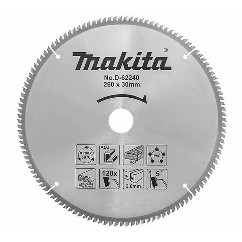 Lưỡi cưa đa vật liệu TCT Makita đường kính 260mm, số răng từ 80-120 kiểu TCG, lỗ cốt 30mm dùng cho máy cưa đa góc ( Cấp 1 sao )