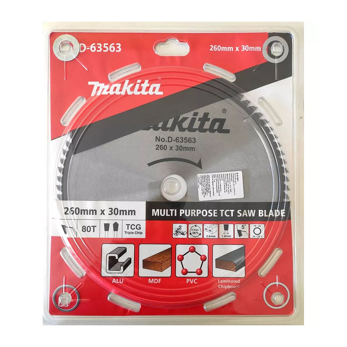 Lưỡi cưa đa vật liệu TCT Makita đường kính 260mm, số răng từ 80-120 kiểu TCG, lỗ cốt 30mm dùng cho máy cưa đa góc ( Cấp 1 sao )