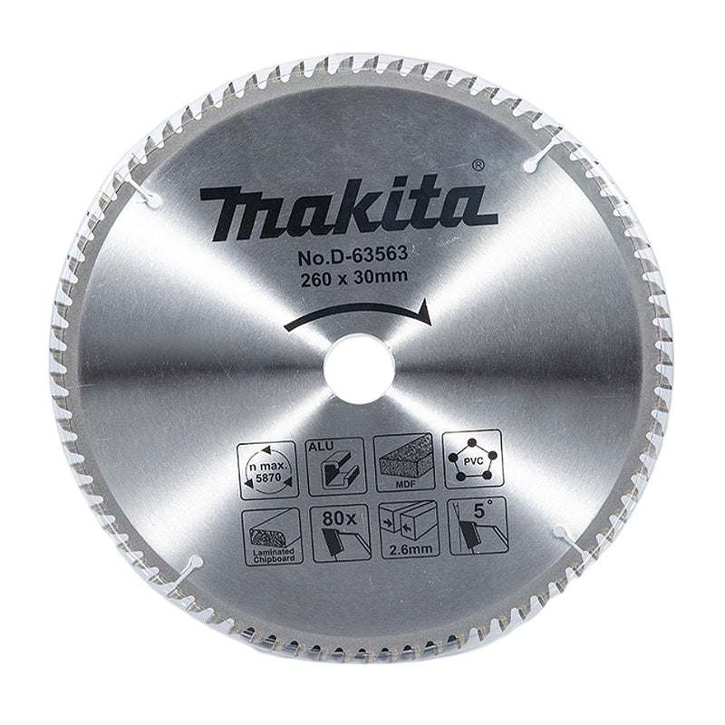 Lưỡi cưa đa vật liệu TCT Makita đường kính 260mm, số răng từ 80-120 kiểu TCG, lỗ cốt 30mm dùng cho máy cưa đa góc ( Cấp 1 sao )