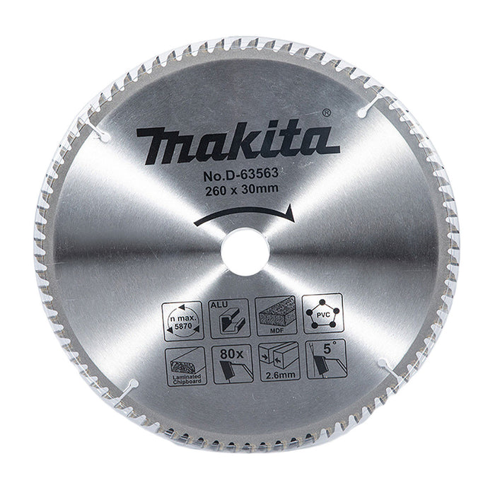 Lưỡi cưa đa vật liệu TCT Makita đường kính 260mm, số răng từ 80-120 kiểu TCG, lỗ cốt 30mm dùng cho máy cưa đa góc ( Cấp 1 sao )
