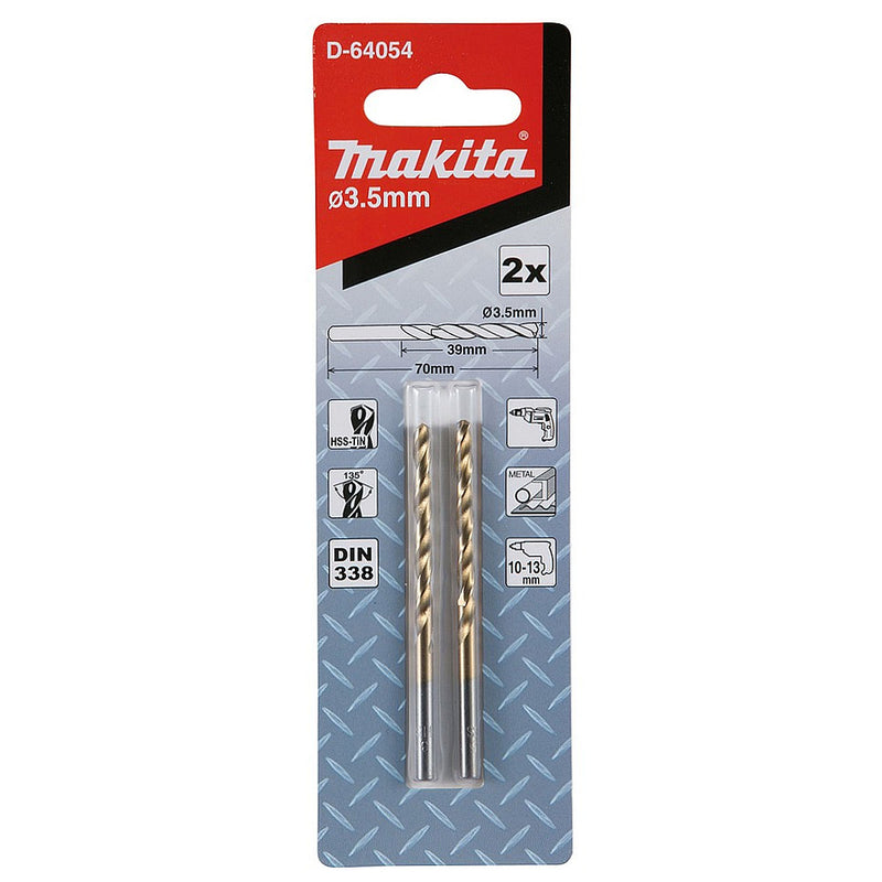 Vĩ 2 mũi khoan kim loại HSS-Tin Makita loại kinh tế, kích thước từ 1mm - 4mm, đuôi trơn ( Cấp 2 sao )