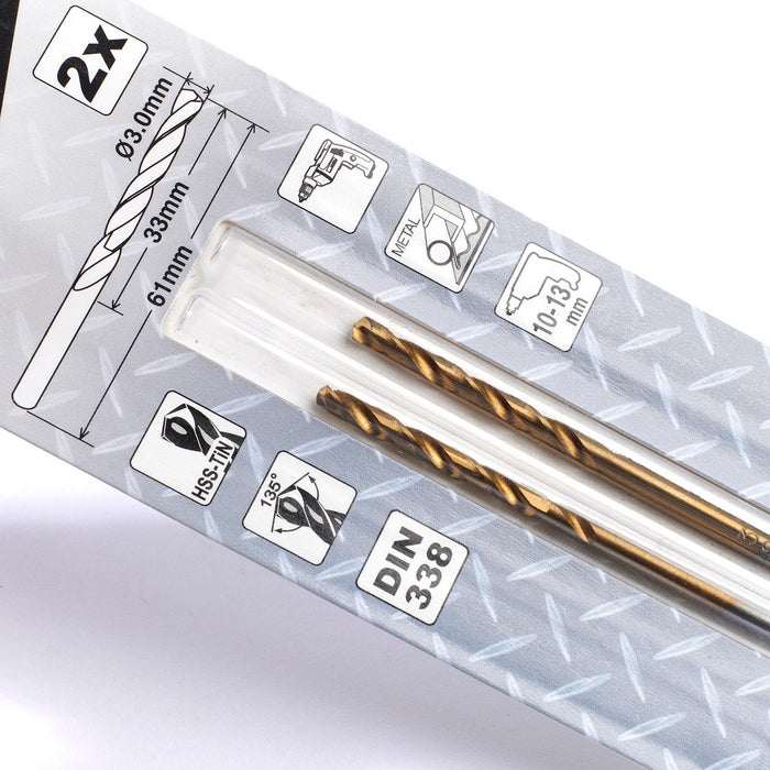 Vĩ 2 mũi khoan kim loại HSS-Tin Makita loại kinh tế, kích thước từ 1mm - 4mm, đuôi trơn ( Cấp 2 sao )