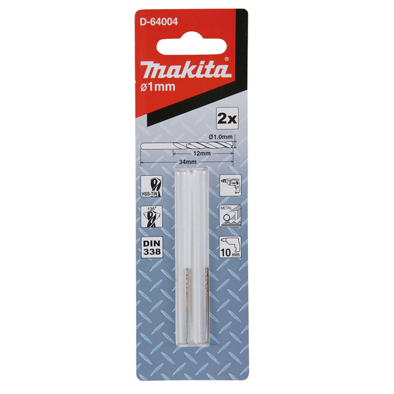 Vĩ 2 mũi khoan kim loại HSS-Tin Makita loại kinh tế, kích thước từ 1mm - 4mm, đuôi trơn ( Cấp 2 sao )