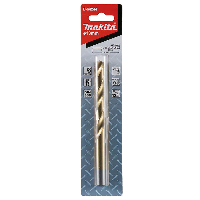 Mũi khoan kim loại HSS-Tin Makita loại kinh tế, kích thước từ 4.5mm - 13mm, đuôi trơn ( cấp 2 sao )