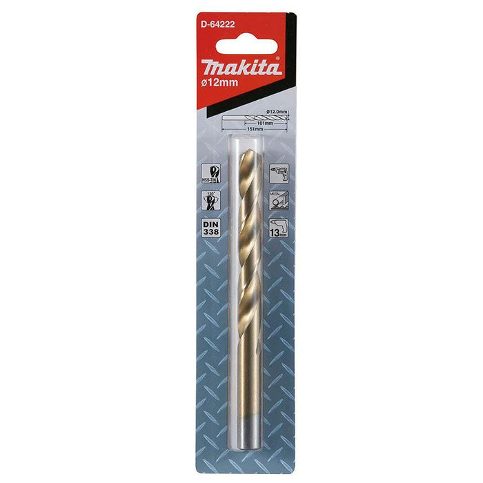 Mũi khoan kim loại HSS-Tin Makita loại kinh tế, kích thước từ 4.5mm - 13mm, đuôi trơn ( cấp 2 sao )