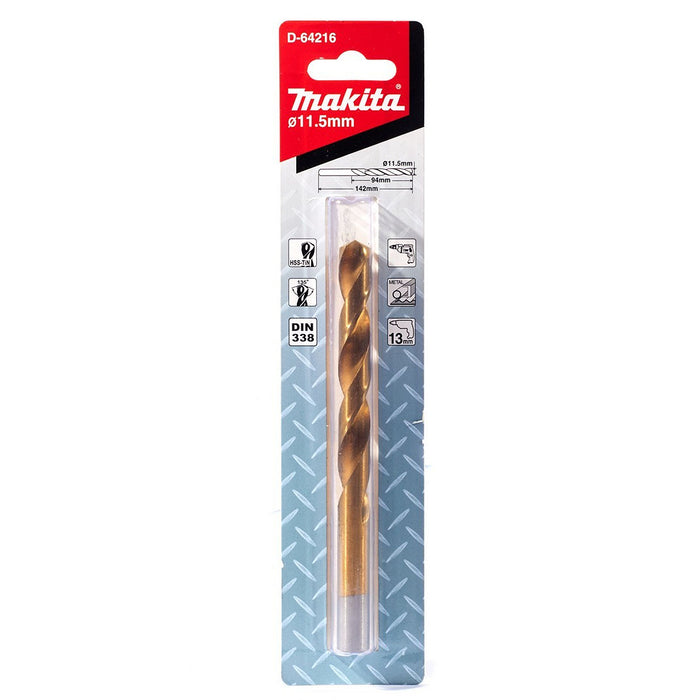 Mũi khoan kim loại HSS-Tin Makita loại kinh tế, kích thước từ 4.5mm - 13mm, đuôi trơn ( cấp 2 sao )