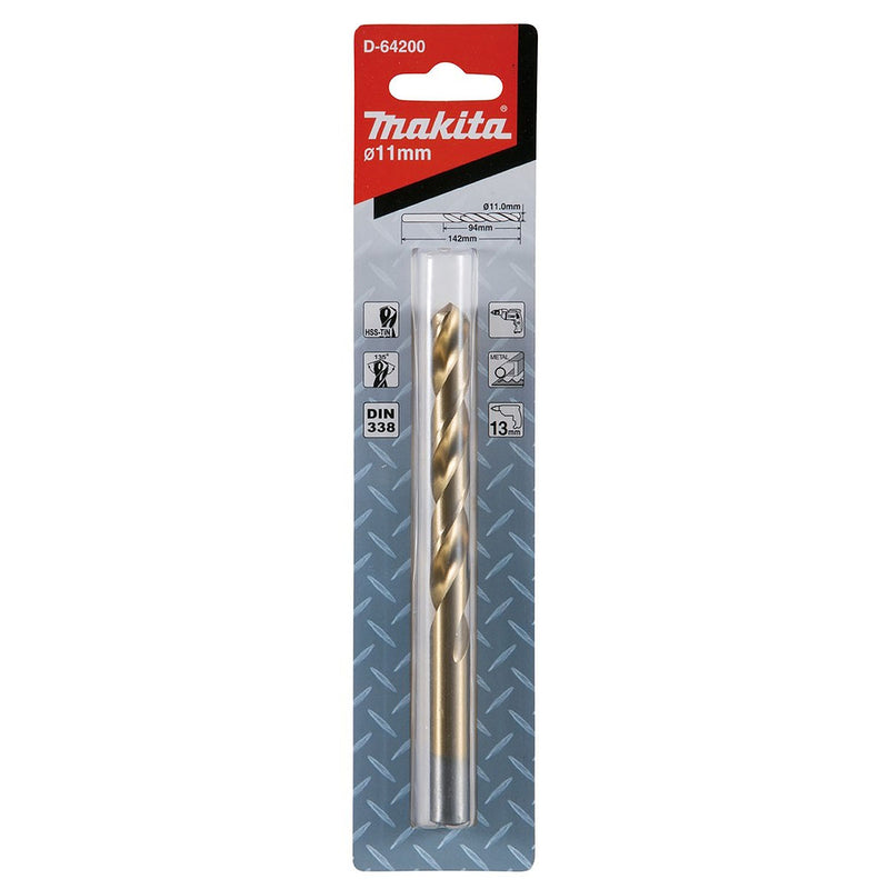 Mũi khoan kim loại HSS-Tin Makita loại kinh tế, kích thước từ 4.5mm - 13mm, đuôi trơn ( cấp 2 sao )