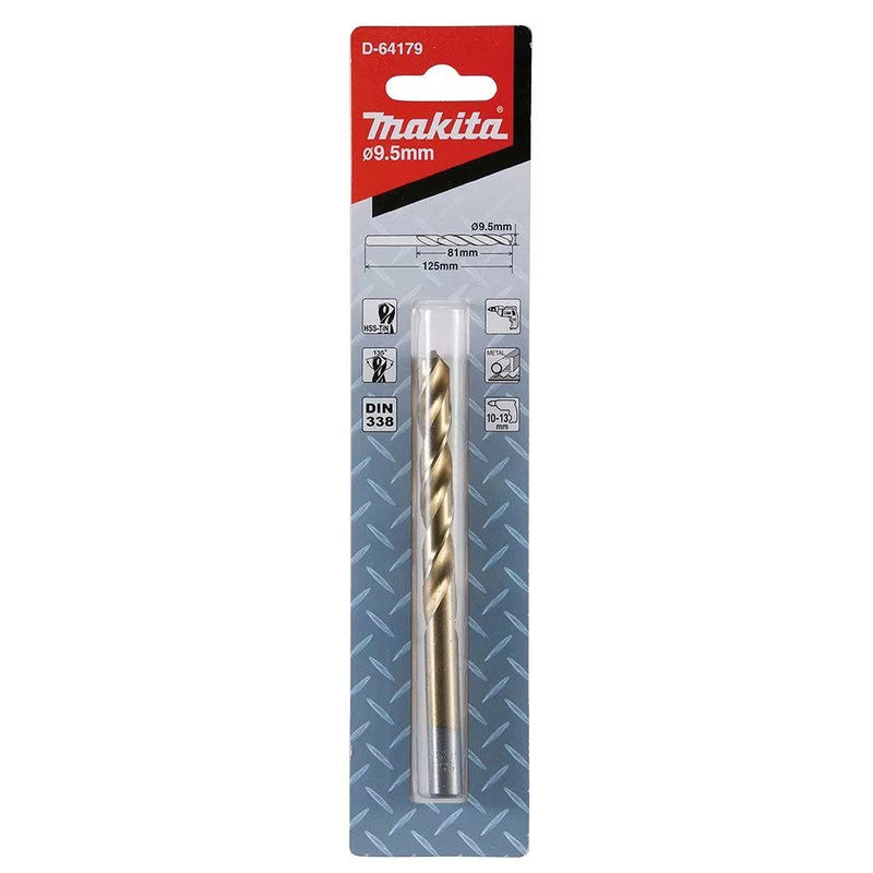Mũi khoan kim loại HSS-Tin Makita loại kinh tế, kích thước từ 4.5mm - 13mm, đuôi trơn ( cấp 2 sao )