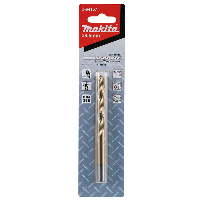 Mũi khoan kim loại HSS-Tin Makita loại kinh tế, kích thước từ 4.5mm - 13mm, đuôi trơn ( cấp 2 sao )