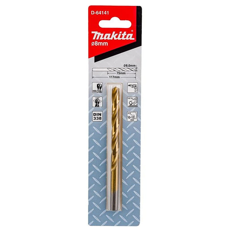 Mũi khoan kim loại HSS-Tin Makita loại kinh tế, kích thước từ 4.5mm - 13mm, đuôi trơn ( cấp 2 sao )