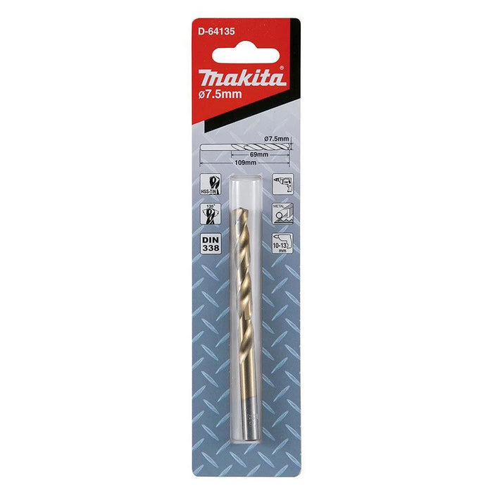 Mũi khoan kim loại HSS-Tin Makita loại kinh tế, kích thước từ 4.5mm - 13mm, đuôi trơn ( cấp 2 sao )