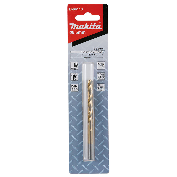 Mũi khoan kim loại HSS-Tin Makita loại kinh tế, kích thước từ 4.5mm - 13mm, đuôi trơn ( cấp 2 sao )