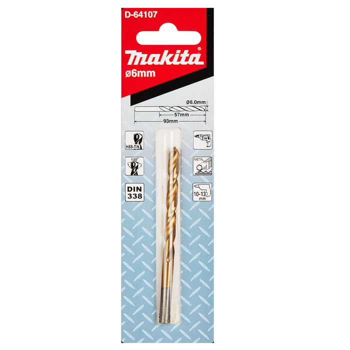 Mũi khoan kim loại HSS-Tin Makita loại kinh tế, kích thước từ 4.5mm - 13mm, đuôi trơn ( cấp 2 sao )