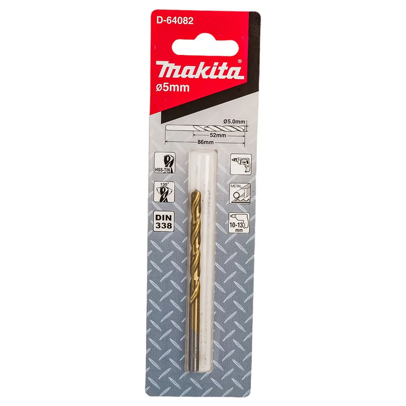 Mũi khoan kim loại HSS-Tin Makita loại kinh tế, kích thước từ 4.5mm - 13mm, đuôi trơn ( cấp 2 sao )