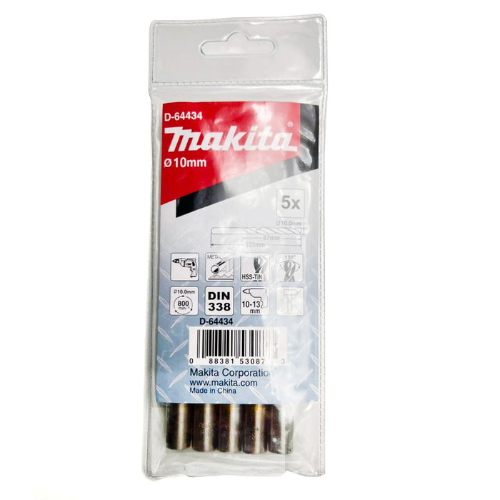 Túi 5 mũi khoan kim loại HSS-Tin Makita loại kinh tế, kích thước từ 8.5mm - 13mm, đuôi trơn