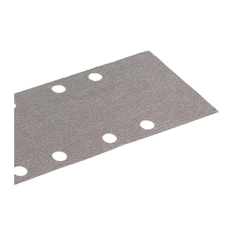 Hộp 10 giấy nhám chữ nhật đục lỗ 93x228mm Makita cho gỗ, nhựa PVC và tẩy sơn bề mặt dùng với đế kẹp tương thích với các máy BO3711, BO3710, DBO380, DBO381 ( Cấp 2 sao )