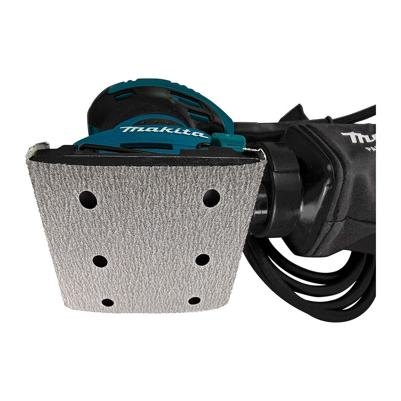 Hộp 10 giấy nhám vuông đục lỗ 114x140mm Makita cho gỗ, nhựa PVC và tẩy sơn bề mặt dùng với đế kẹp tương thích với các máy BO451OH, BO4558, BO4556, BO4555,BO4557 ( Cấp 2 sao )