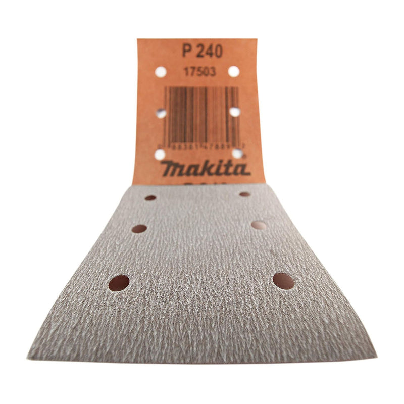 Hộp 10 giấy nhám vuông đục lỗ 114x140mm Makita cho gỗ, nhựa PVC và tẩy sơn bề mặt dùng với đế kẹp tương thích với các máy BO451OH, BO4558, BO4556, BO4555,BO4557 ( Cấp 2 sao )