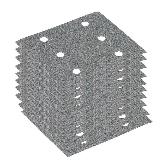 Hộp 10 giấy nhám vuông đục lỗ 114x140mm Makita cho gỗ, nhựa PVC và tẩy sơn bề mặt dùng với đế kẹp tương thích với các máy BO451OH, BO4558, BO4556, BO4555,BO4557 ( Cấp 2 sao )