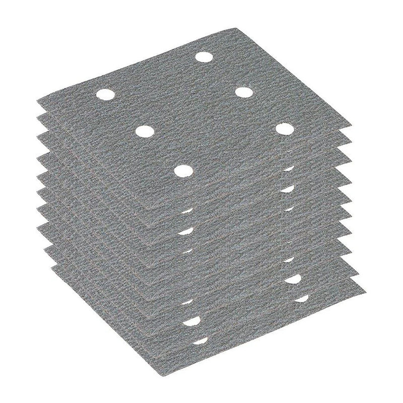 Hộp 10 giấy nhám vuông đục lỗ 114x140mm Makita cho gỗ, nhựa PVC và tẩy sơn bề mặt dùng với đế kẹp tương thích với các máy BO451OH, BO4558, BO4556, BO4555,BO4557 ( Cấp 2 sao )