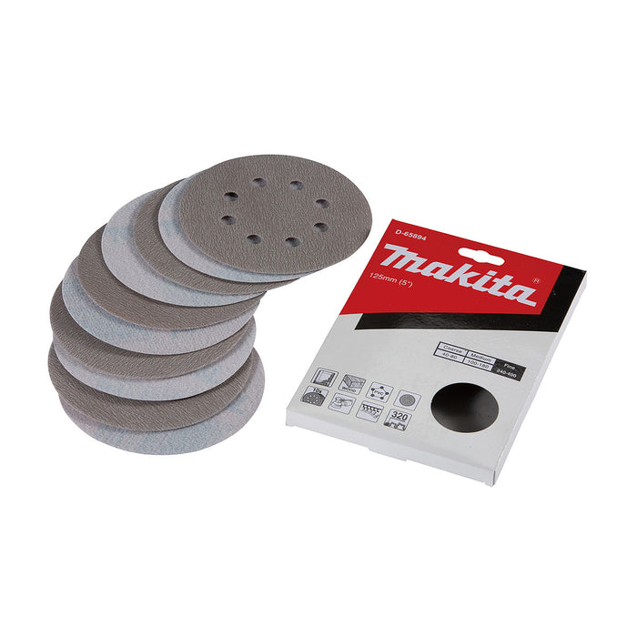 Hộp 10 giấy nhàm tròn đục lỗ 125mm ( 5 inch ) Makita cho việc tẩy sơn bề mặt dùng với đế gai ( Cấp 2 sao )